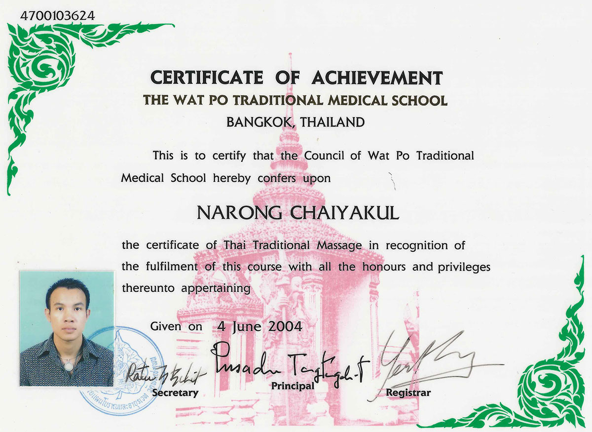 Diploma van onze masseur in Oostende